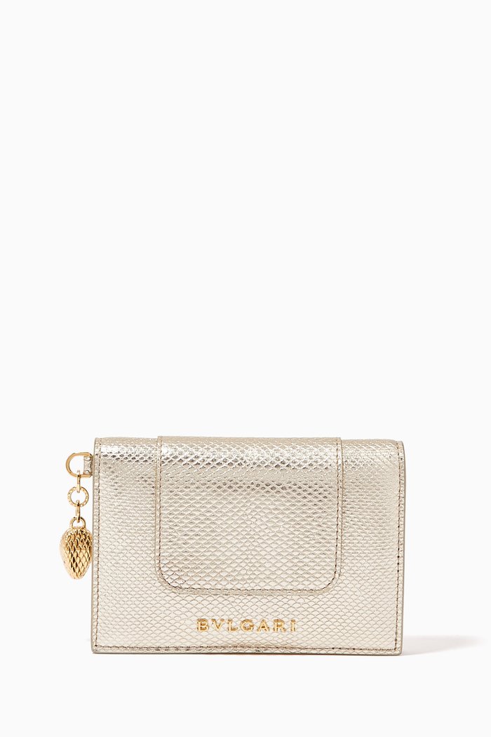 

Serpenti Forever Fold Card Holder in Molten Karung, Gold