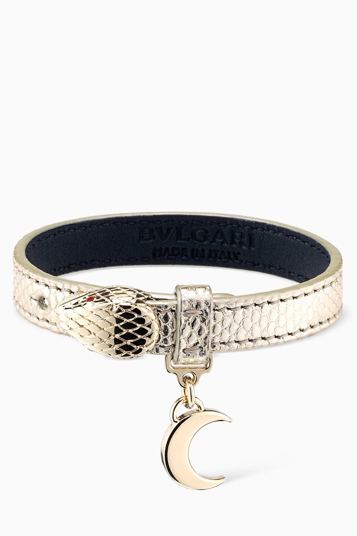 Serpenti Forever Bracelet in Metallic Karung Leather, Gold