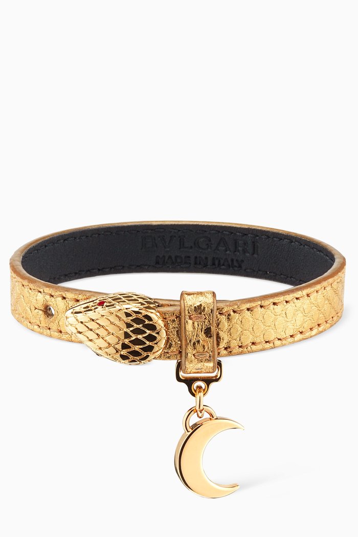 

Serpenti Forever Bracelet in Metallic Karung Leather, Gold