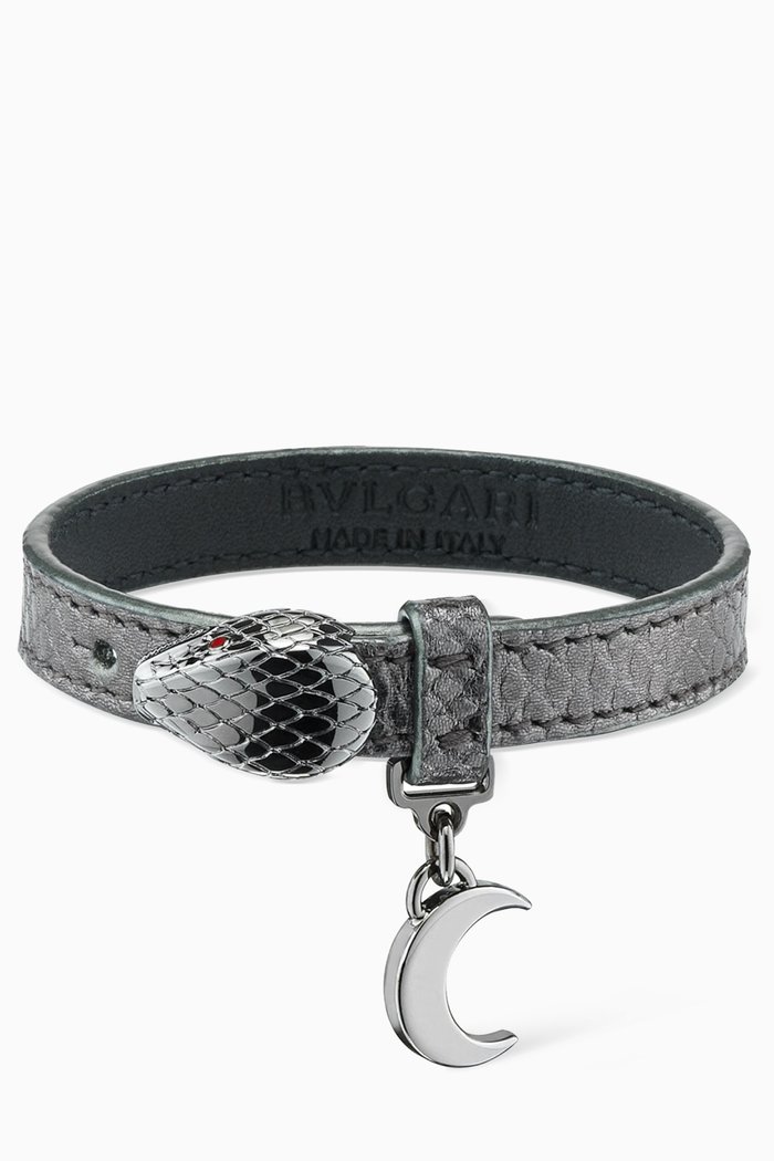 Serpenti Forever Bracelet in Metallic Karung Leather, Grey
