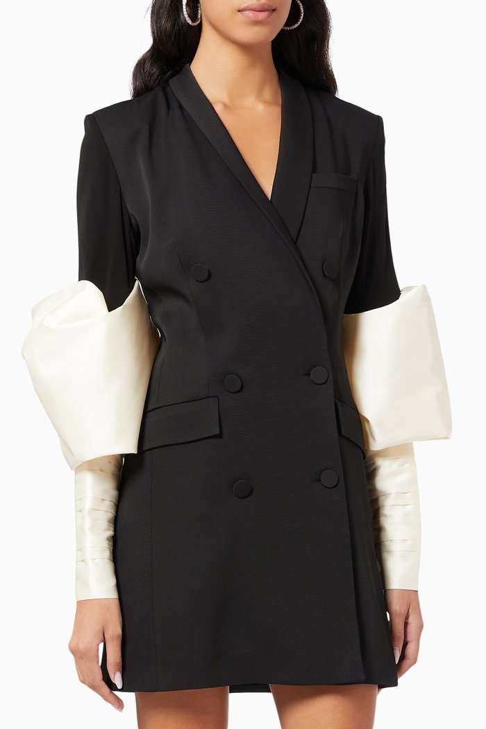 

Tuxedo Dress with Taffeta Sleeves, Black