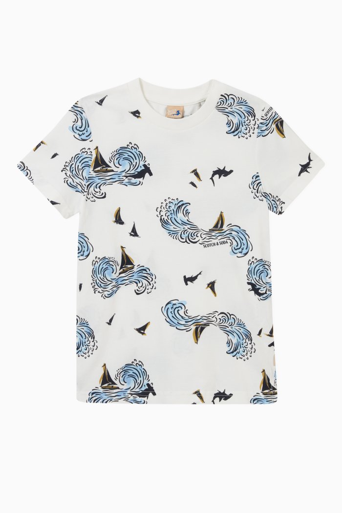 

Printed Pique T-shirt in Organic Cotton, Multicolour