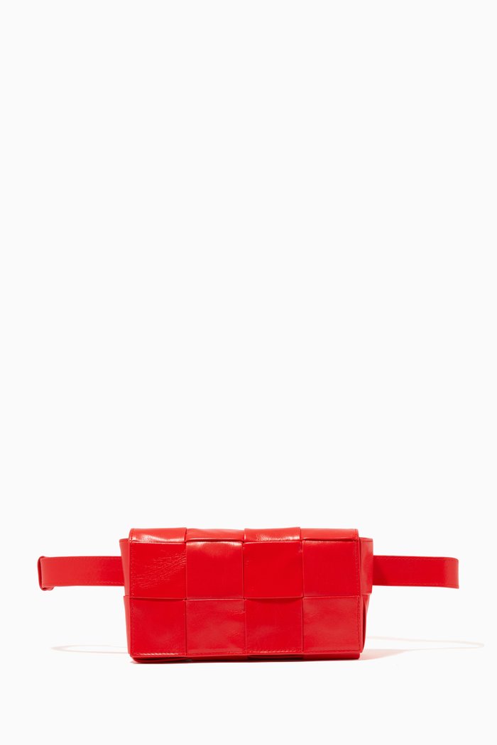 

Mini Cassette Belt Bag in Intrecciato Paper Calf, Red