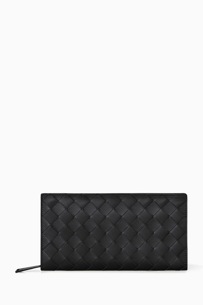 

Zip-around Wallet in Intrecciato Calfskin, Black