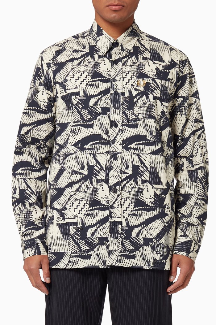 

Shirt in Abstract Print Cotton Twill, Blue