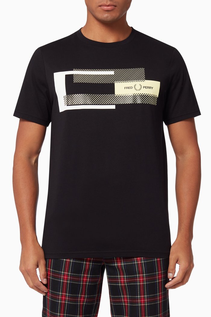 

T-shirt with Mixed Graphic in Cotton, Black