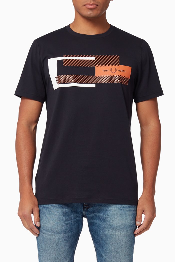 T-shirt with Mixed Graphic in Cotton, Blue