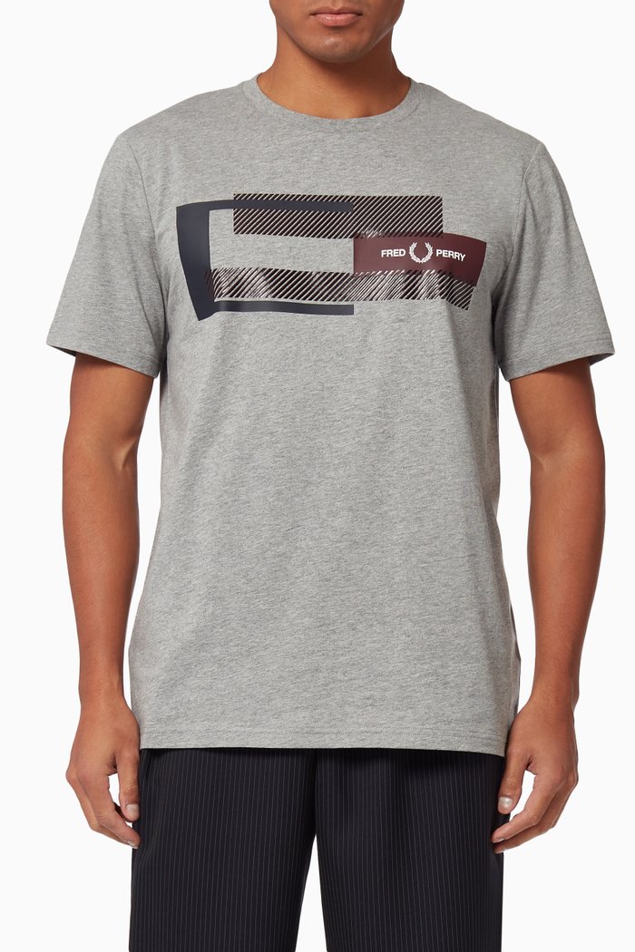 

T-shirt with Mixed Graphic in Cotton, Grey