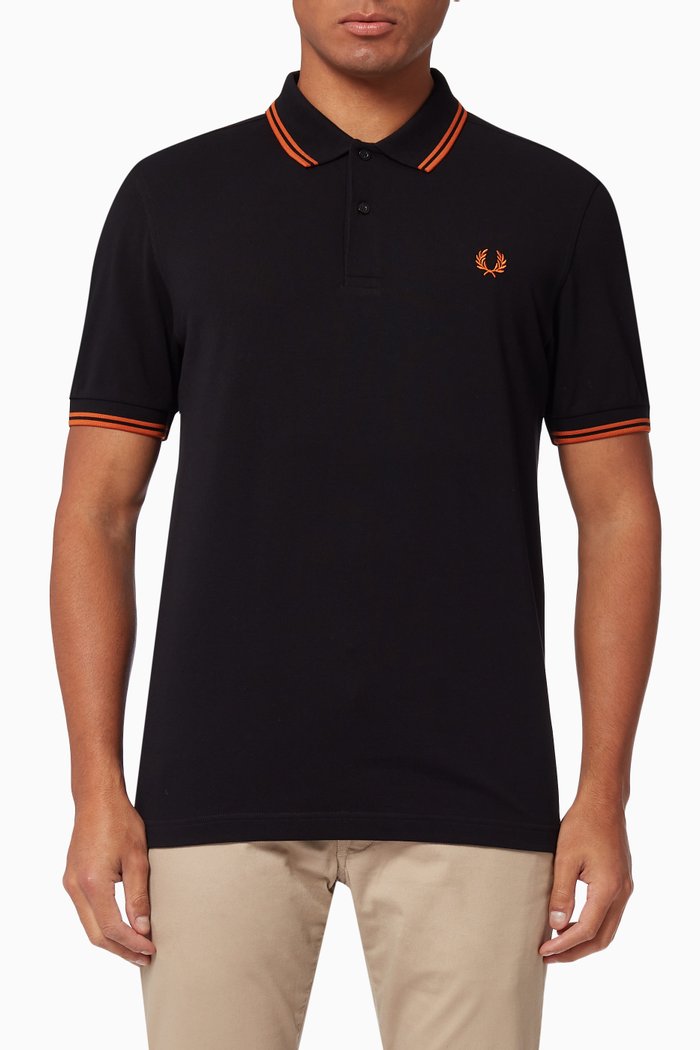 

Twin Tipped Polo Shirt in Cotton Piqué, Black