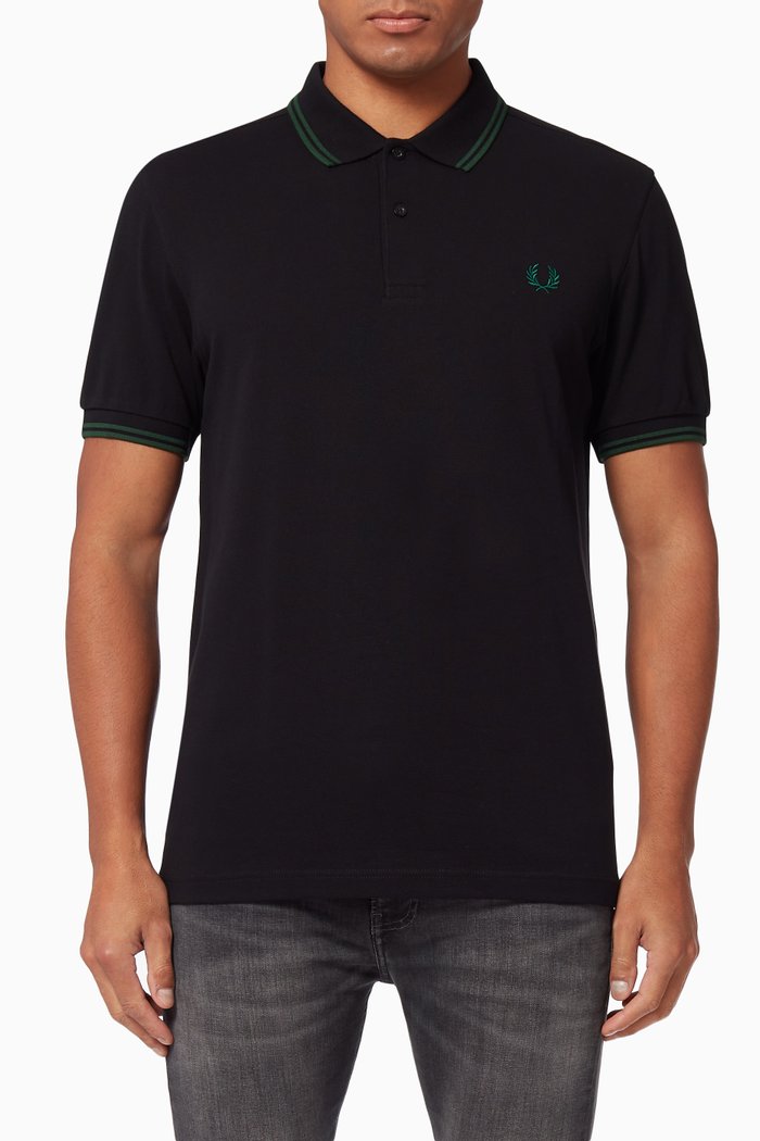 

Twin Tipped Polo Shirt in Cotton Piqué, Black
