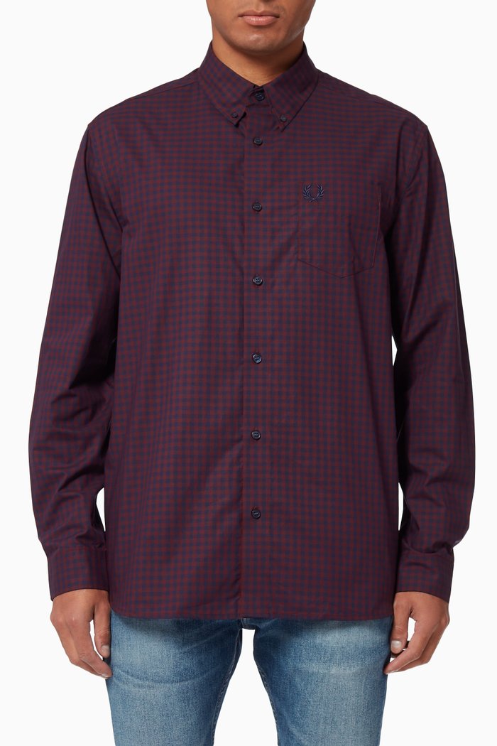 

Gingham Shirt in Crisp Cotton Poplin, Burgundy