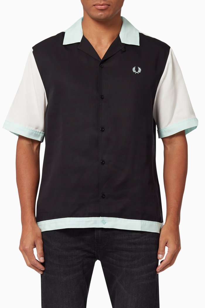 

Bowling Shirt in Colourblock Lyocell, Black
