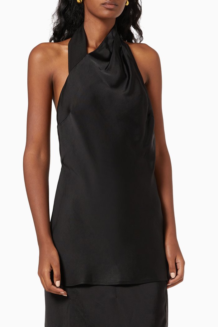 Bind Satin-linen Halter Top, Black