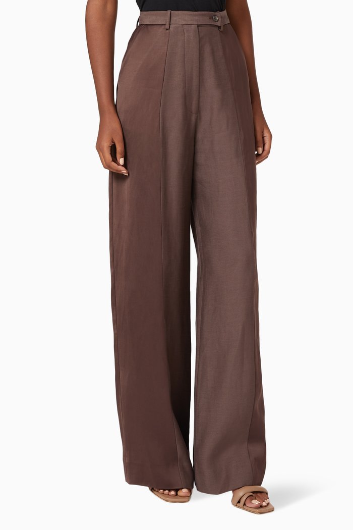 

Inverse Wide-leg Satin-linen Trousers, Brown