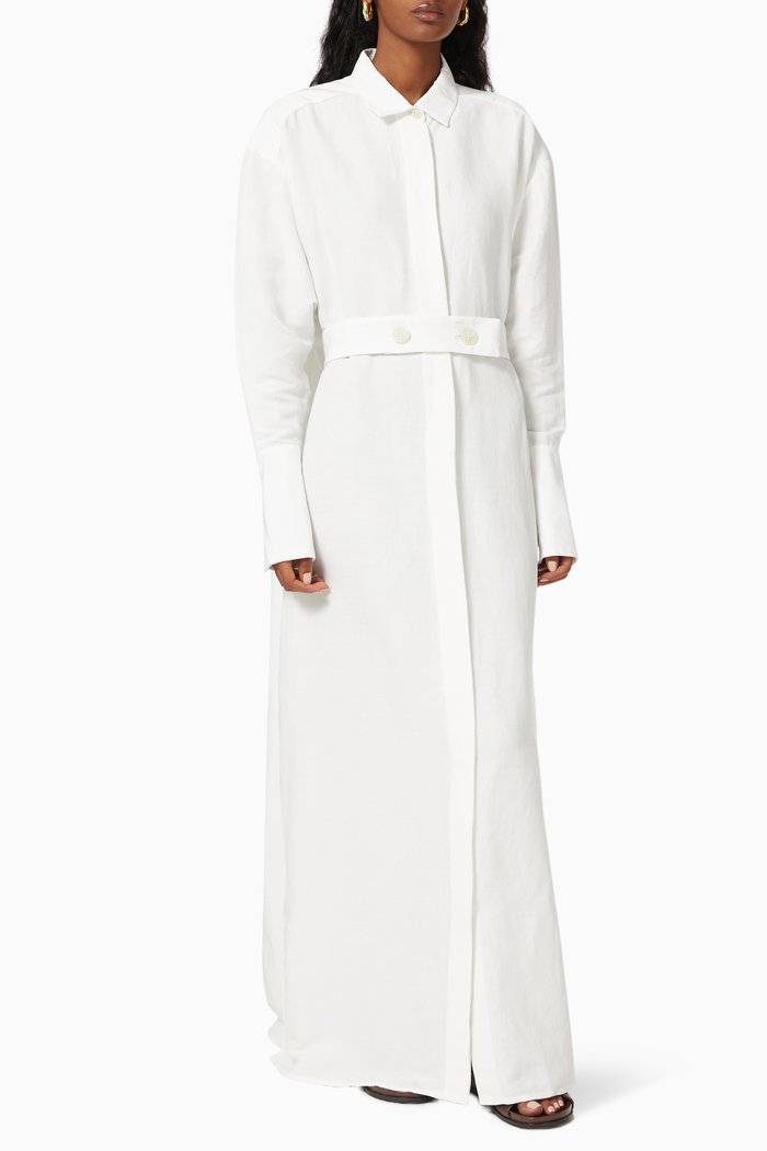 

Linen-blend Maxi Shirt Dress, Neutral