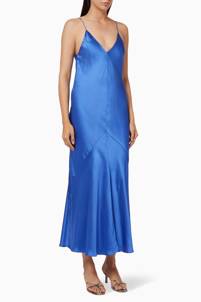 

Liquid Bias Satin Slip Dress, Blue
