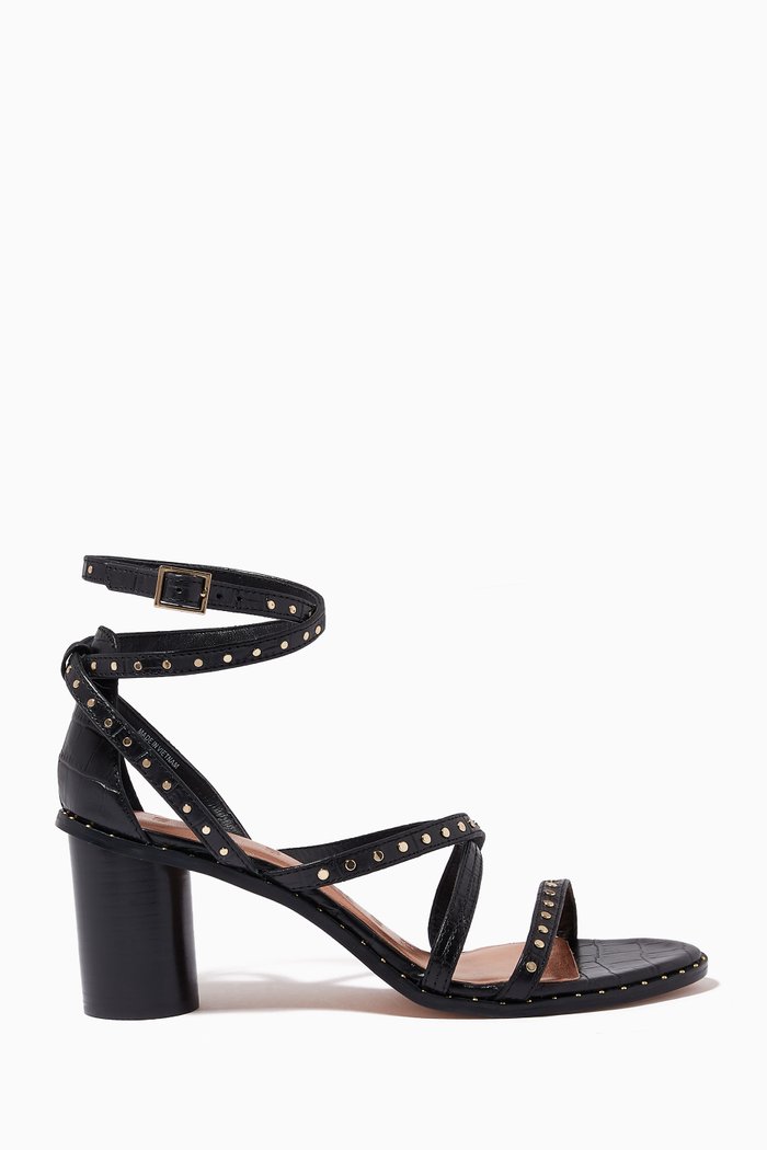 

Kathar Gladiator Sandals in Studded Croc-embossed Leather, Black