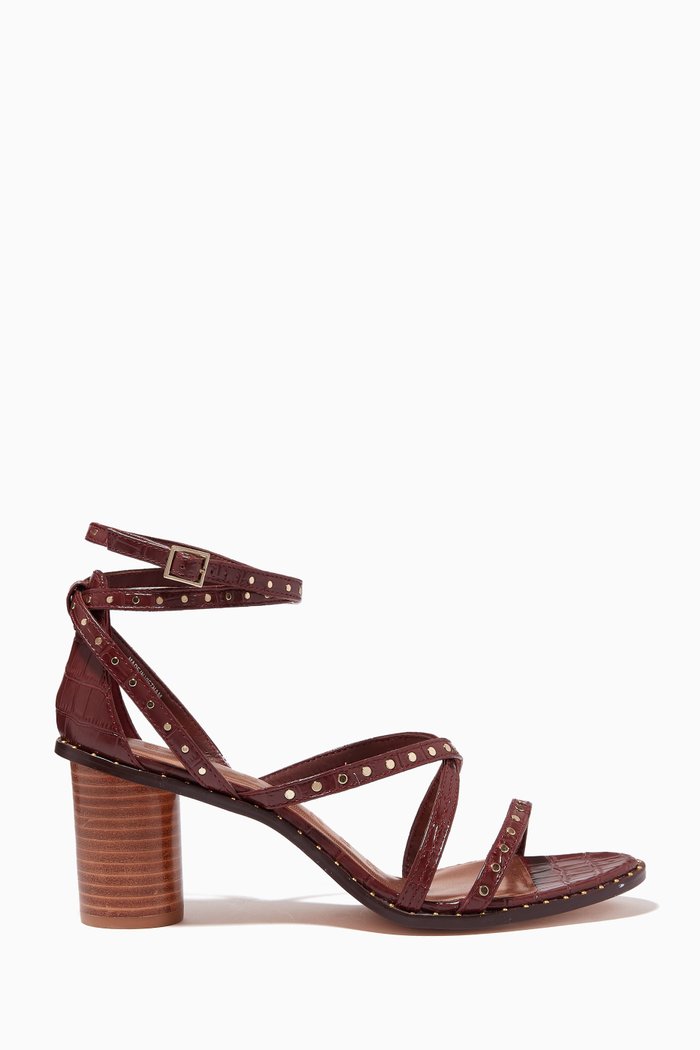 

Kathar Gladiator Sandals in Studded Croc-embossed Leather, Brown