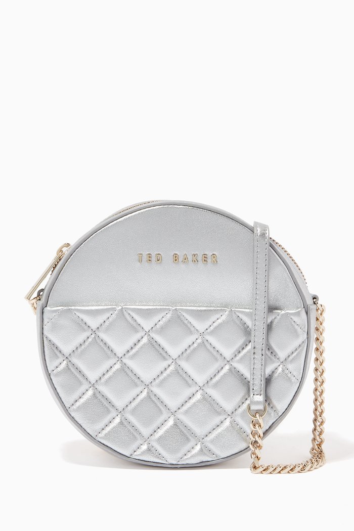 

Cirra Crossbody Bag in Quilted Metallic Leather, Silver