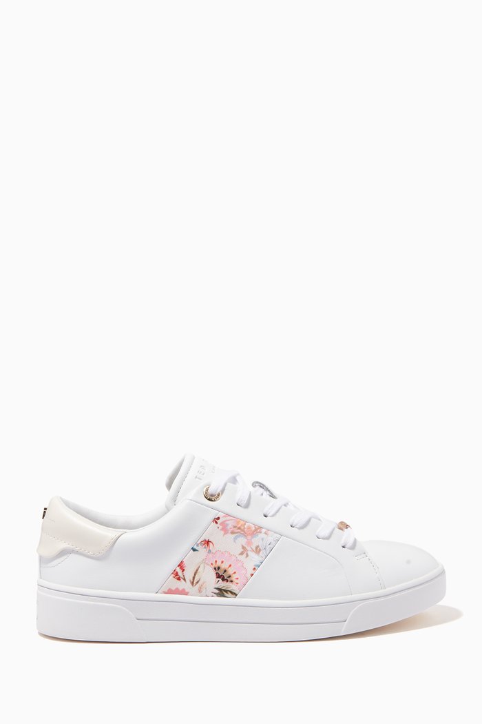 

Hudep Sneakers with Decadence-print Stripe in Leather, White