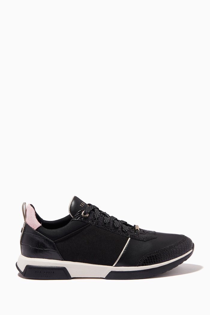 

Ceyaa Runner Sneakers in Leather and Fabric, Black