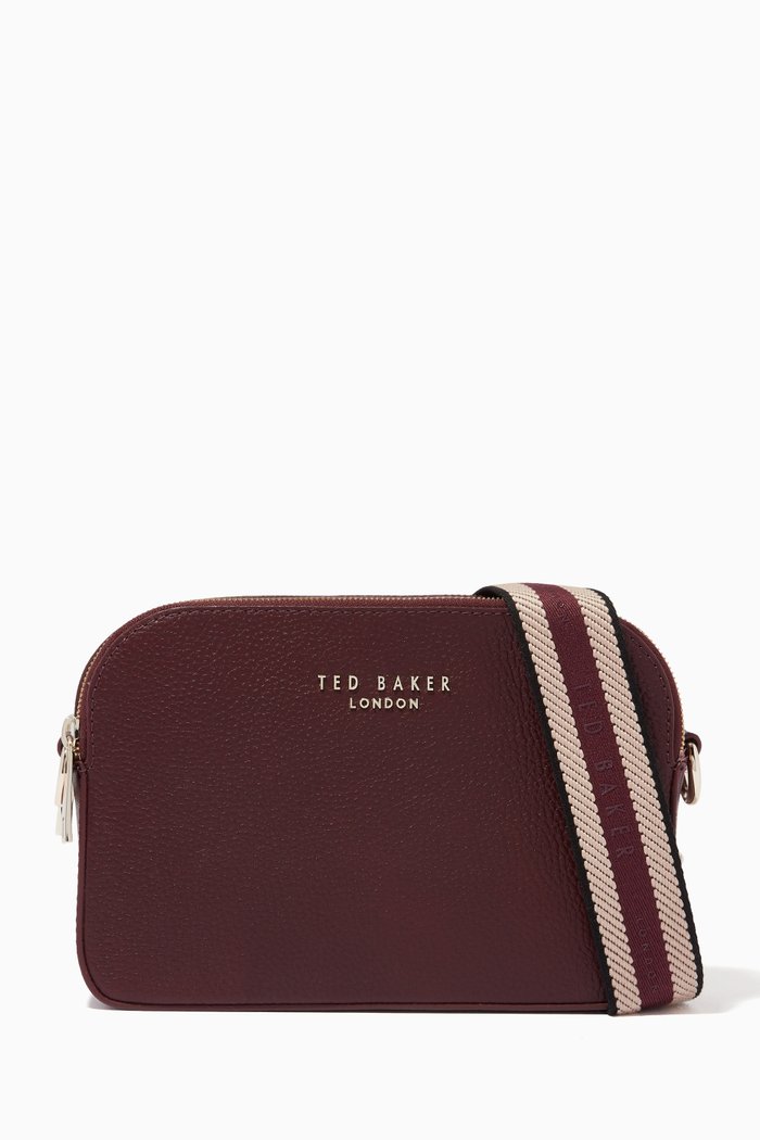

Amerrah Camera Bag with Webbing Strap in Leather, Purple