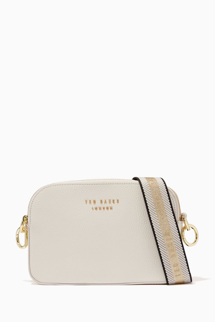 

Amerrah Camera Bag with Webbing Strap in Leather, White