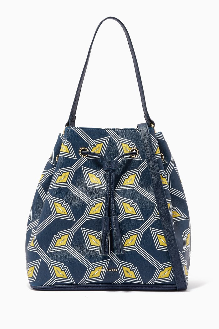 

Lesliie Bucket Bag in Lip-print PVC, Blue