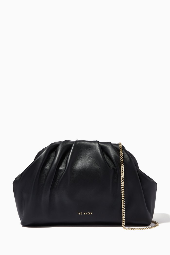 

Abyoo Clutch Bag in Gathered Leather, Black