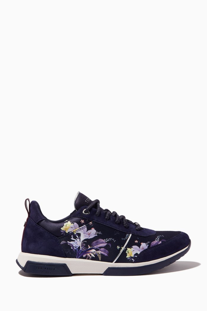 

Ceyyas Runner Trainers in Decadence-print Satin and Suede, Blue