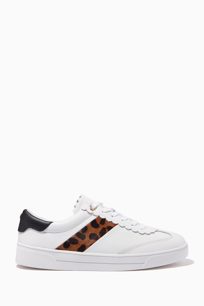 

Allivap Trainers with Leopard Imitation and Scallop Detail in Leather, White