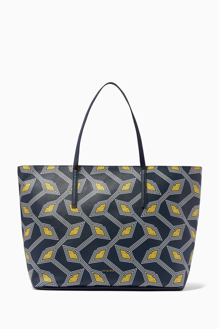 Leaahh Shopper Bag in Lip-print PVC, Blue