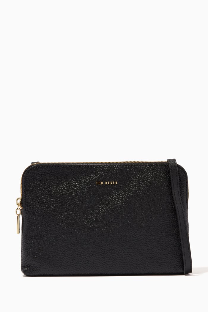 

Ciarraa Crossbody Double Pouch in Leather, Black