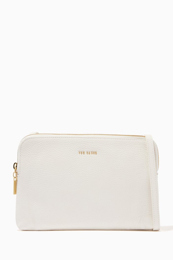 

Ciarraa Crossbody Double Pouch in Leather, White