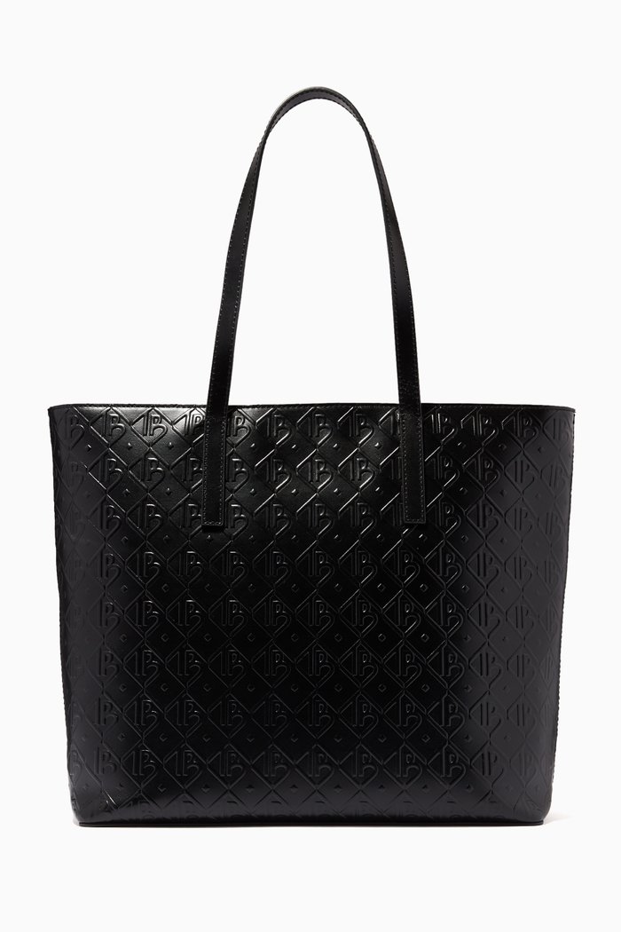 

Marjaan Shopper Bag in Monogram-embossed Leather, Black