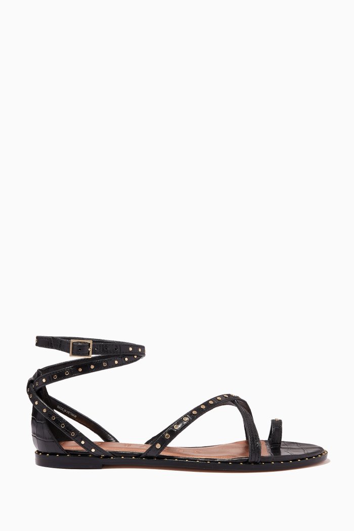 

Mathar Gladiator Sandals in Studded Croc-embossed Leather, Black