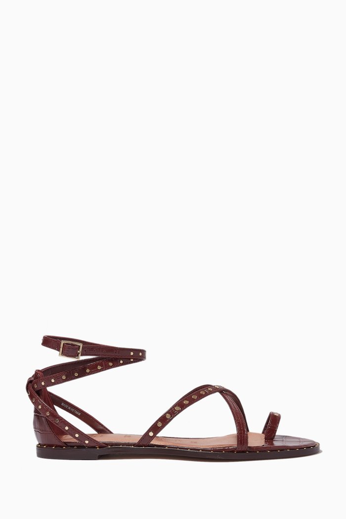 

Mathar Gladiator Sandals in Studded Croc-embossed Leather, Brown