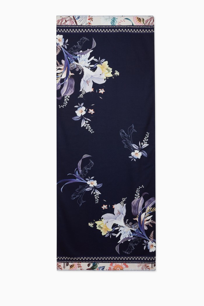 

Dalmato Scarf in Decadence-print Woven Fabric, Blue