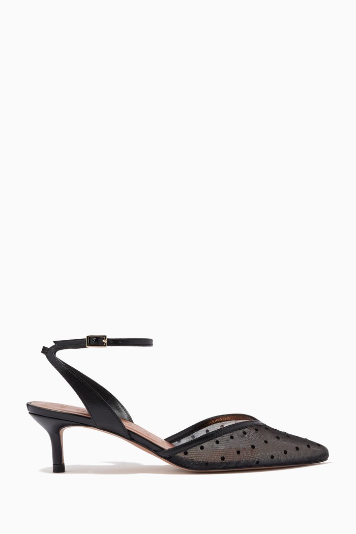 

Elizie Shoes in Polka Dot Mesh Net and Leather, Black