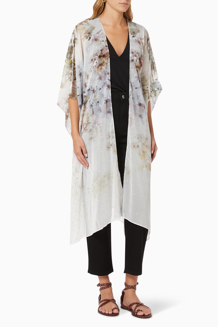 

Flores Kimono in Vanilla-print Chiffon, White