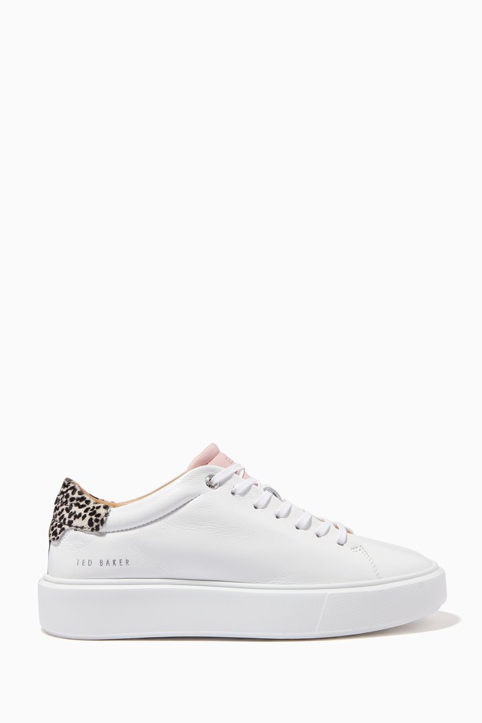 

Piiixiee Platform Trainers with Cheetah Imitation in Leather, White