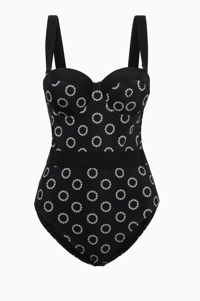 

Marrgot Swimsuit in Floral Circle-print Nylon, Black