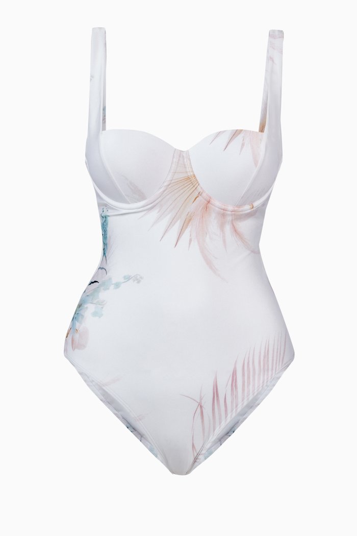 Daizey Swimsuit in Floral-print Nylon, White