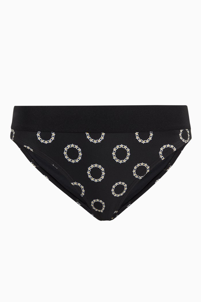 

Mellina Bikini Bottom in Floral Circle-print Nylon, Black