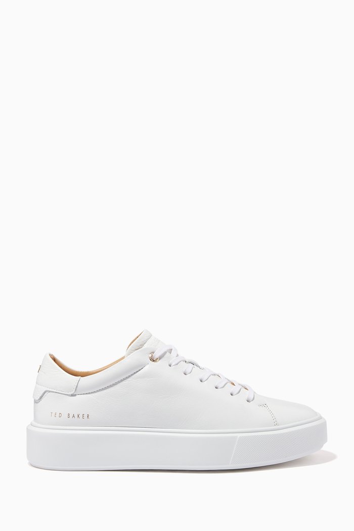 Yinka Platform Trainers in Leather, White