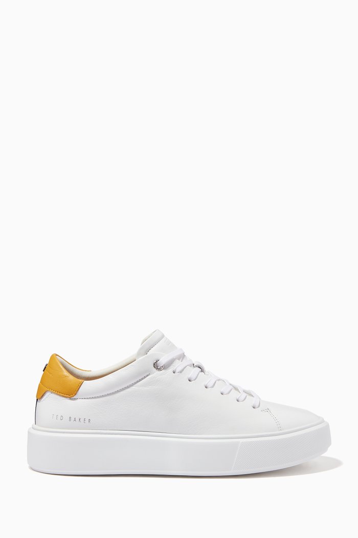 

Yinka Platform Trainers in Leather, Yellow