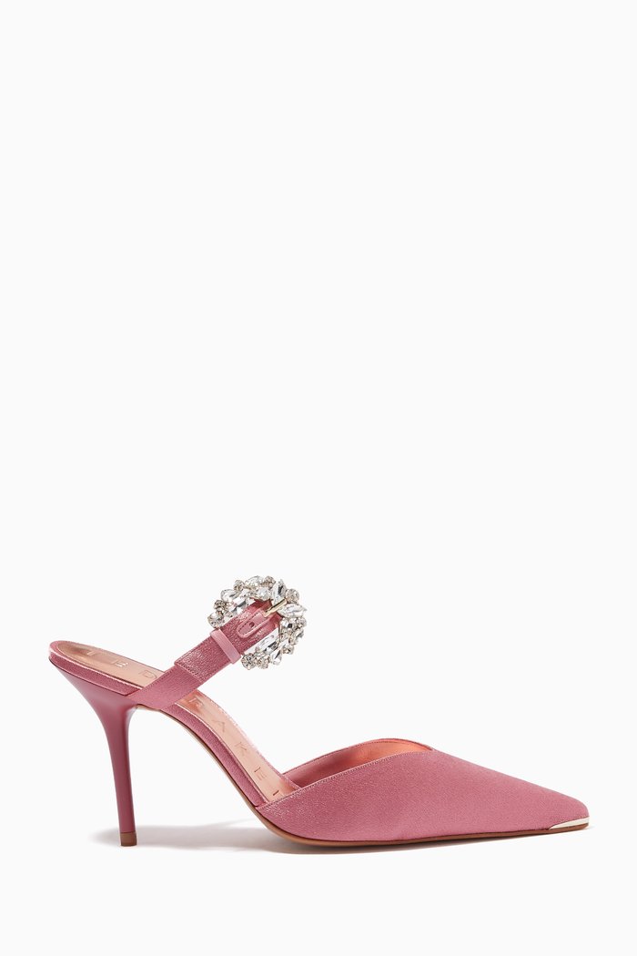 

Dazzel Mules with Crystal Buckle in Satin, Pink
