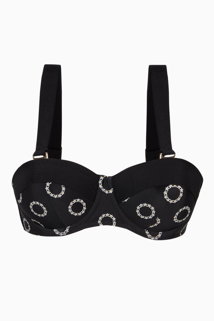 

Marionn Bikini Top in Floral Circle-print Nylon, Black