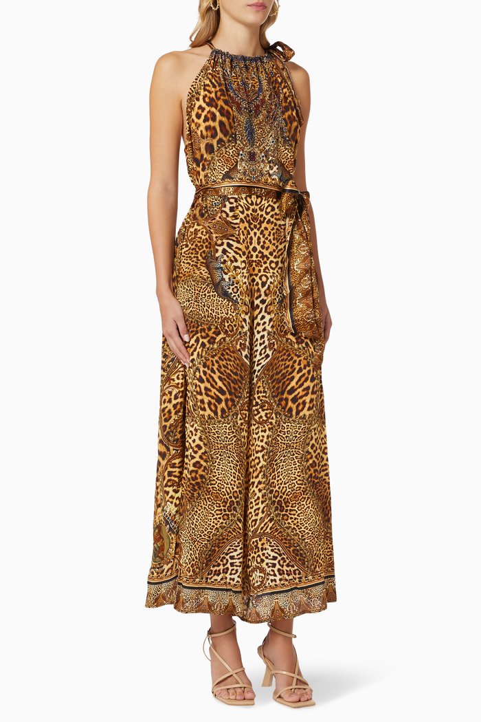 

Lady Lodge Drawstring Neck Jumpsuit in Silk, Brown