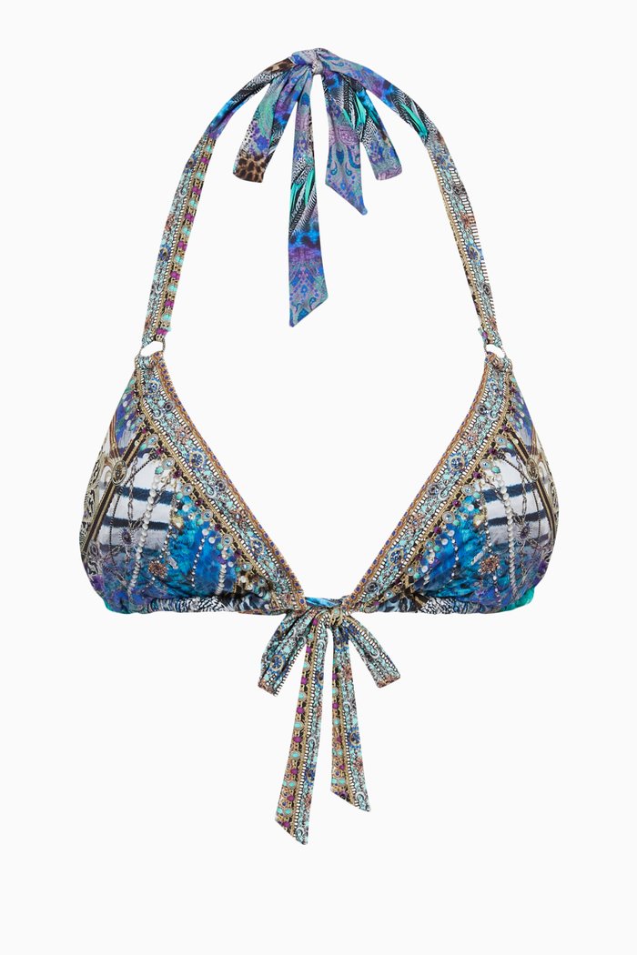 

Animal Army Ring Tri Bikini Top in Recycled Nylon, Blue